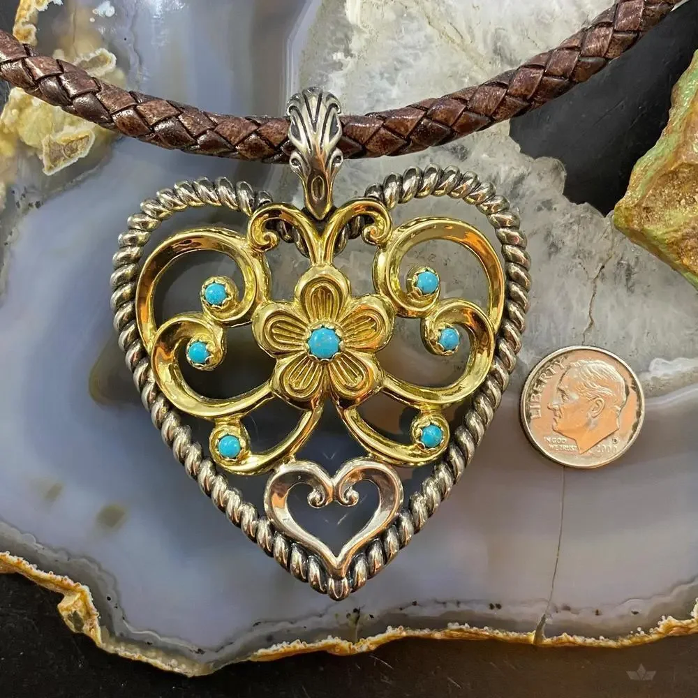 Carolyn Pollack Southwestern Style Sterling & Brass Turquoise Heart Pendant